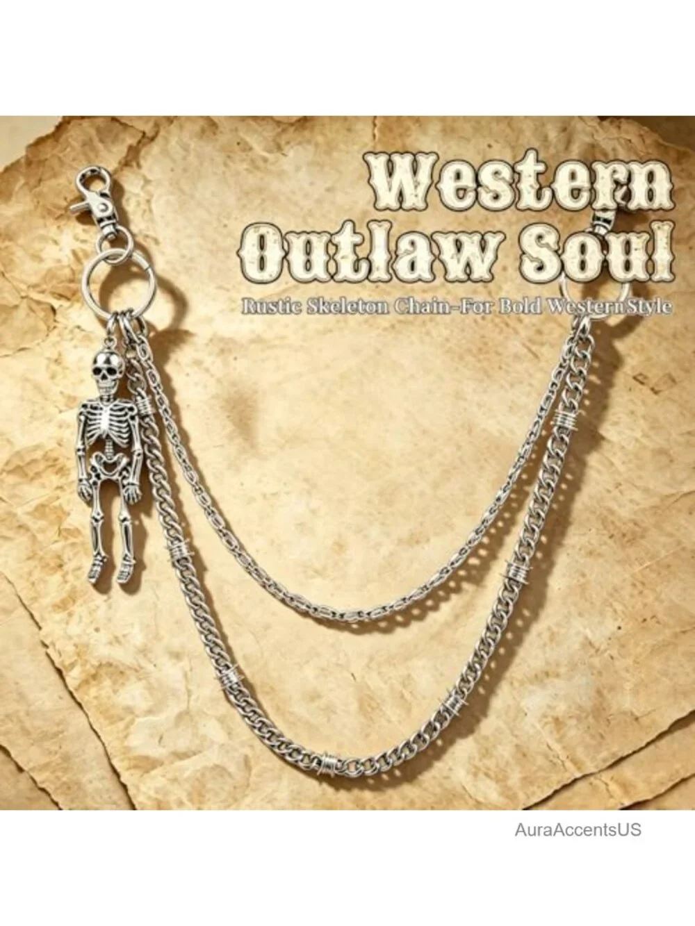 Double Layer Skull Wallet Chain Punk Gothic Metal Pant Keychain Streetwear